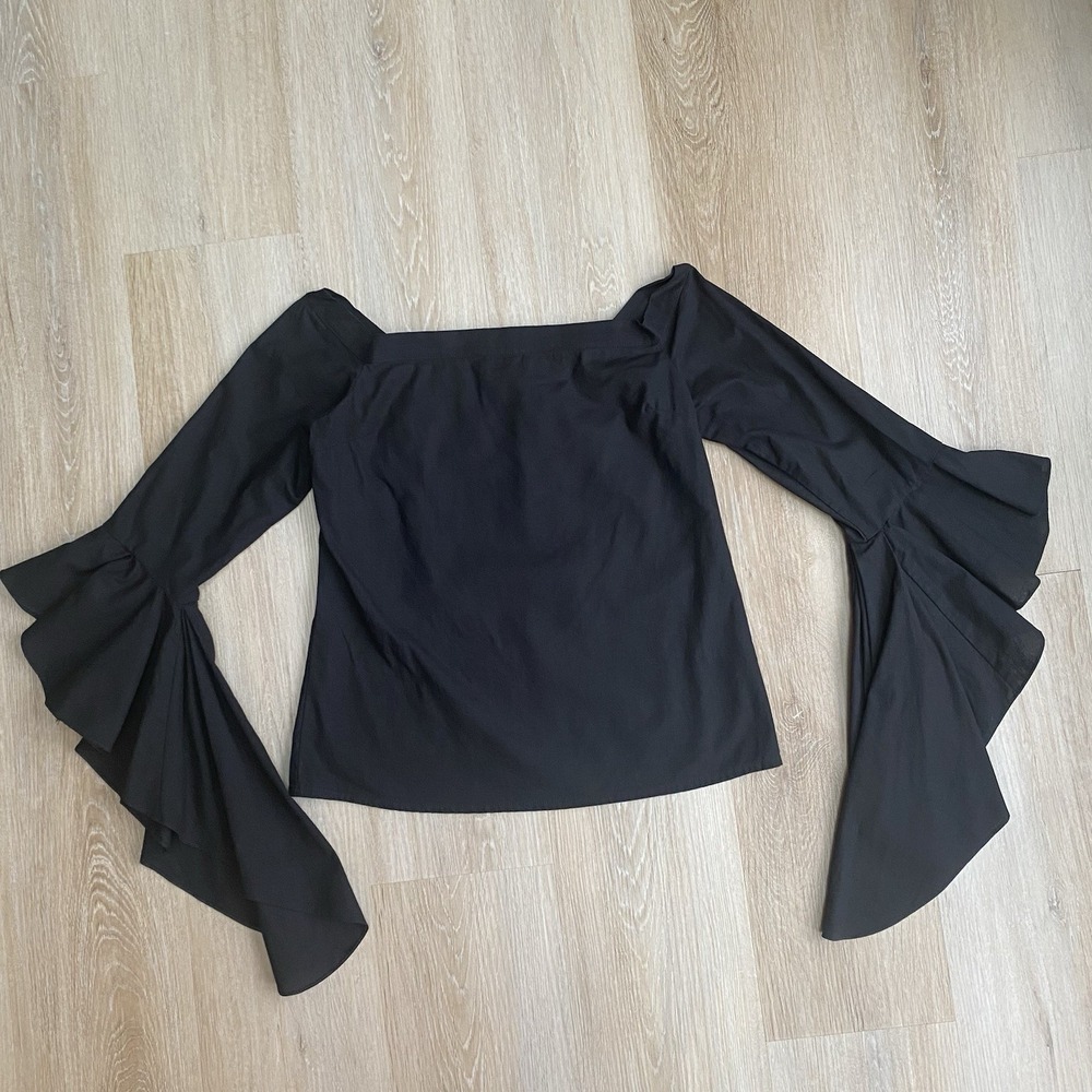 MLM Label Black Off Shoulder Ruffle Statement Bell Sleeves Cotton Boho Blouse S
